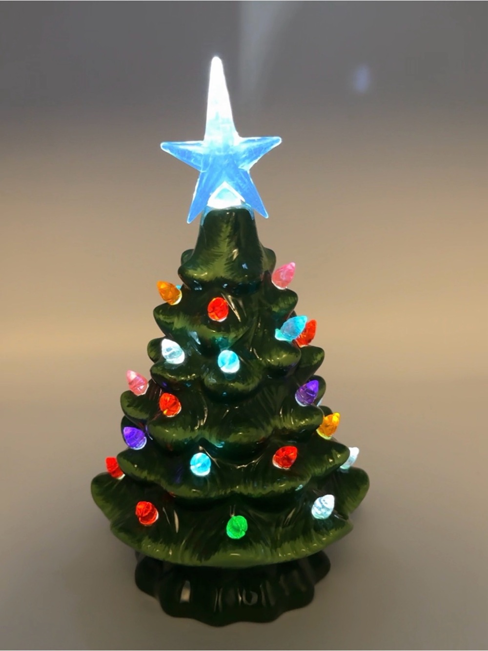 7.5" Ceramic Christmas Tree Light Up Multicolor Bulbs Timer Green Box